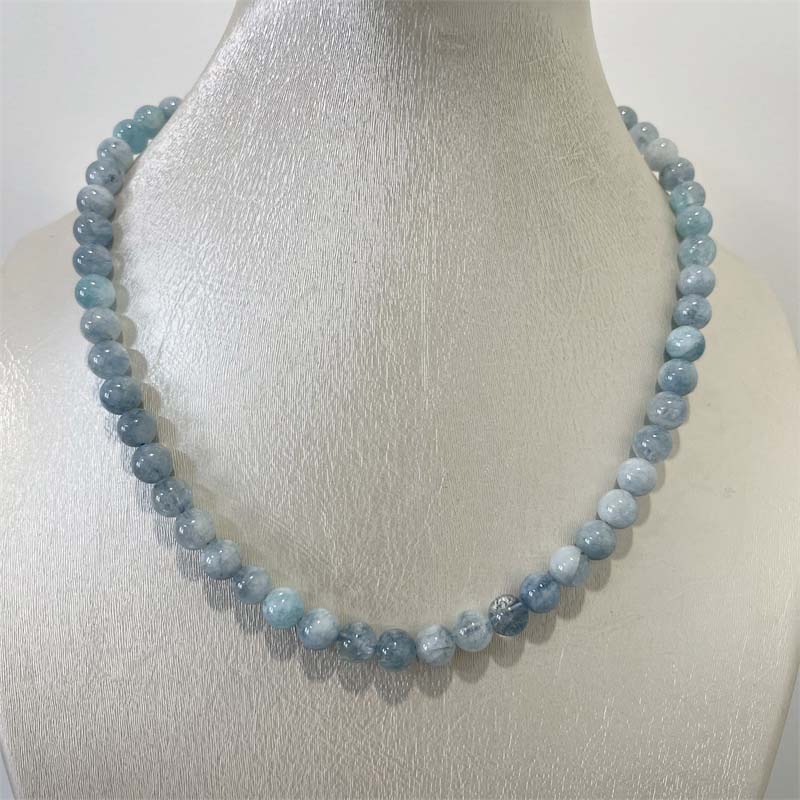 Yoga Health & Fitness Center - 8MM Aquamarin Jade Halskette Blau Naturstein