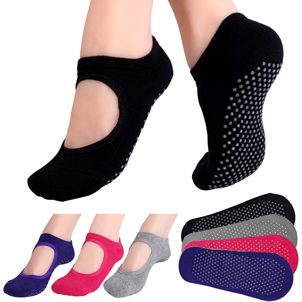Yoga Fitness Dance - Rückenfreie, rutschfeste Fitness-Pilates-Socken aus Baumwolle für