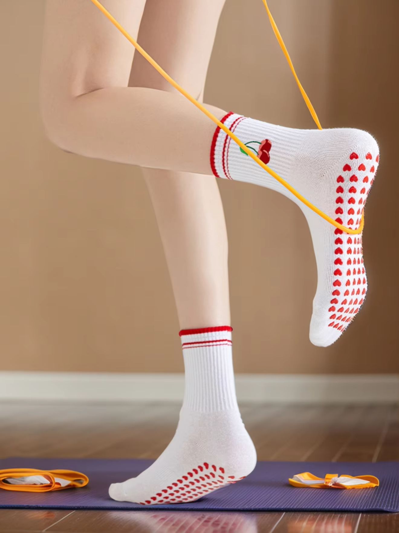 Yoga Fitness Dance - 1 Paar grenzübergreifende professionelle Yoga-Socken, Baumwoll-Riemchen-Silikon-Anti-Rutsch-Pilates-Fitness-Tanz-Bodensocken